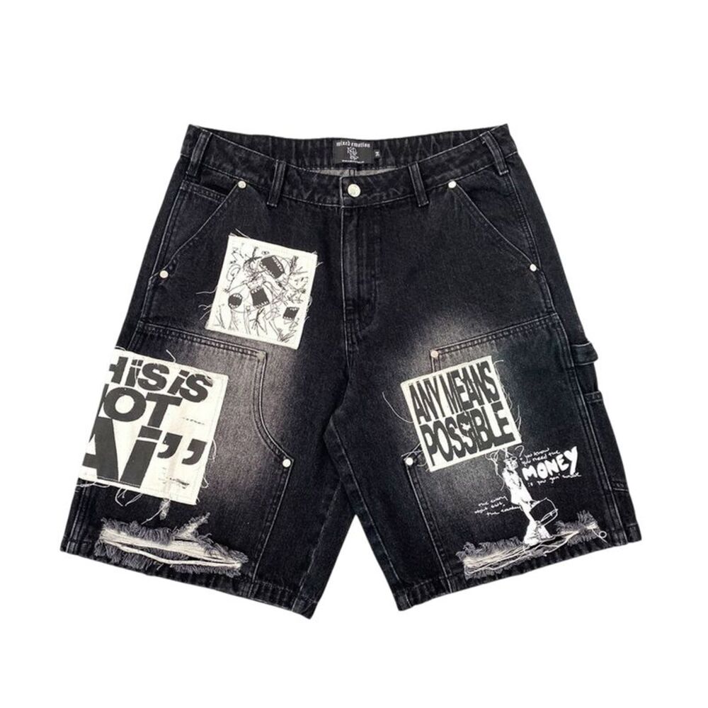 Mixed Emotion Shorts AI Denim Mens Black AI DENIM-SHORTS